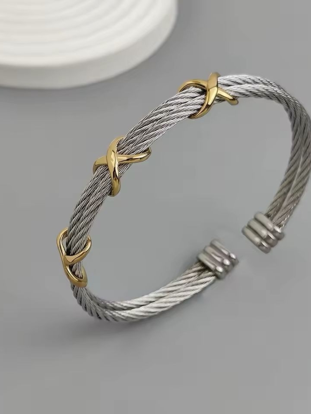 Two-Tone Cable Cuff Bracelet - Gold & Silver